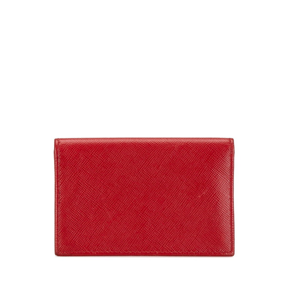 プラダ 三角ロゴプレート カードケース レッド レザー レディース PRADA 【中古】