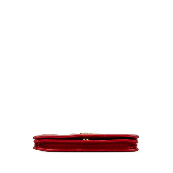 プラダ 三角ロゴプレート カードケース レッド レザー レディース PRADA 【中古】