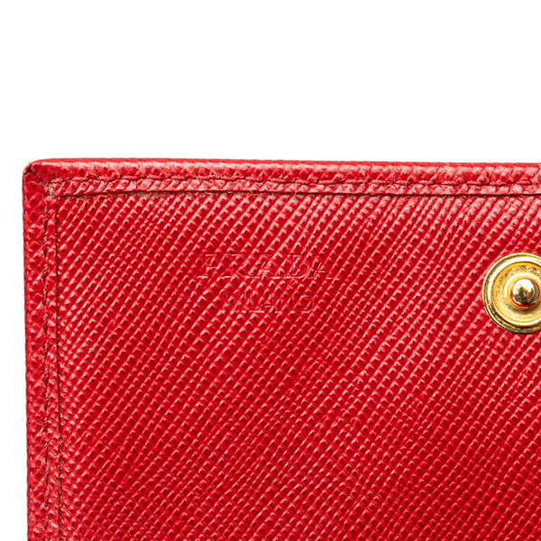 プラダ 三角ロゴプレート カードケース レッド レザー レディース PRADA 【中古】