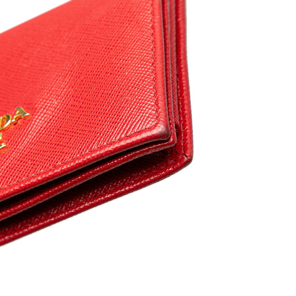 プラダ 三角ロゴプレート カードケース レッド レザー レディース PRADA 【中古】