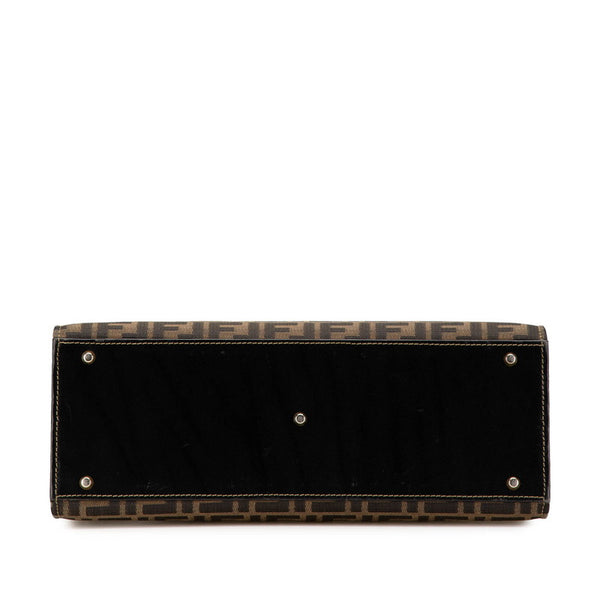フェンディ ズッカ トートバッグ ハンドバッグ 15095 ベージュ ブラック キャンバス レザー レディース FENDI 【中古】