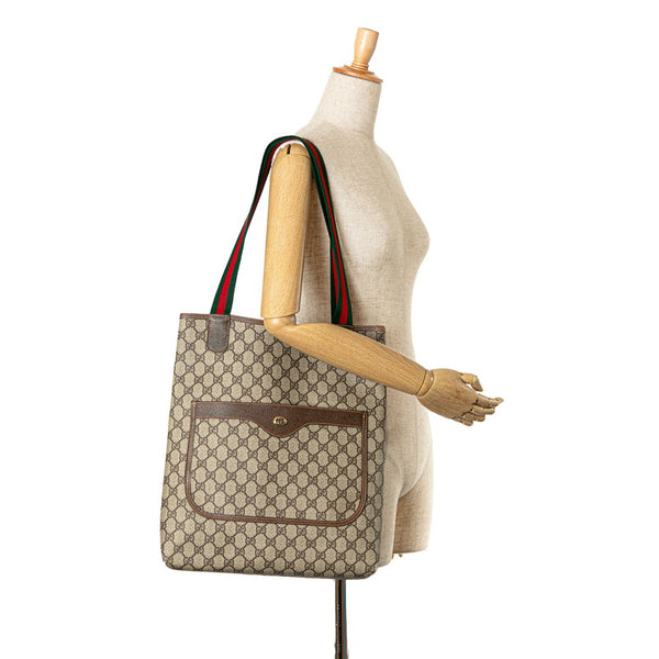 グッチ オールドグッチ GGスプリーム シェリーライン  トートバッグ ショルダーバッグ 89 02 003 ベージュ ブラウン PVC レザー レディース GUCCI 【中古】