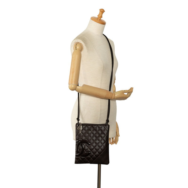 シャネル カンボンライン ココマーク キルティング ショルダーバッグ ブラウン ラムスキン レザー エナメル レディース CHANEL 【中古】