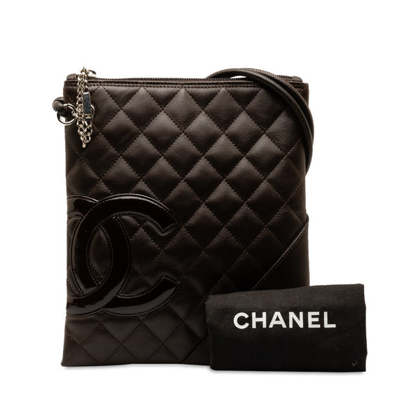 シャネル カンボンライン ココマーク キルティング ショルダーバッグ ブラウン ラムスキン レザー エナメル レディース CHANEL 【中古】
