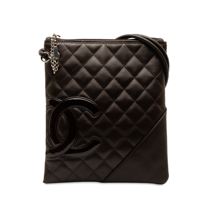 シャネル カンボンライン ココマーク キルティング ショルダーバッグ ブラウン ラムスキン レザー エナメル レディース CHANEL 【中古】