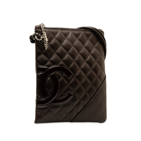 シャネル カンボンライン ココマーク キルティング ショルダーバッグ ブラウン ラムスキン レザー エナメル レディース CHANEL 【中古】