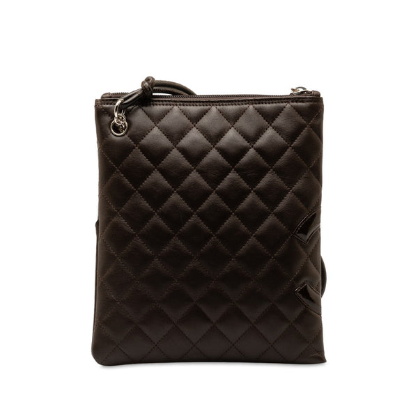 シャネル カンボンライン ココマーク キルティング ショルダーバッグ ブラウン ラムスキン レザー エナメル レディース CHANEL 【中古】
