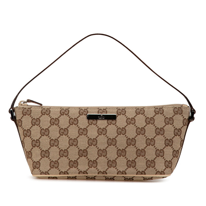 グッチ GGキャンバス アクセサリーポーチ ハンドバッグ 07198 ベージュ ブラウン キャンバス レザー レディース GUCCI 【中古】