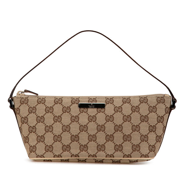 グッチ GGキャンバス アクセサリーポーチ ハンドバッグ 07198 ベージュ ブラウン キャンバス レザー レディース GUCCI 【中古】