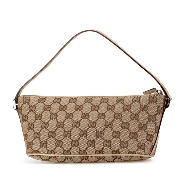 グッチ GGキャンバス アクセサリーポーチ ハンドバッグ 07198 ベージュ ブラウン キャンバス レザー レディース GUCCI 【中古】