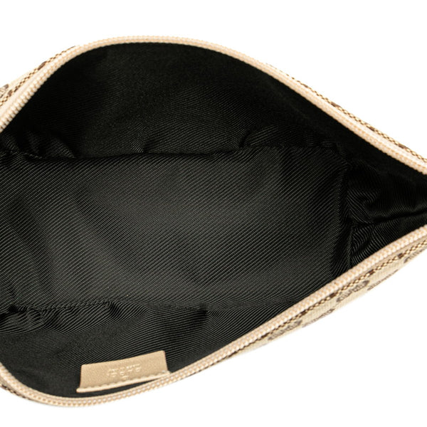 グッチ GGキャンバス アクセサリーポーチ ハンドバッグ 07198 ベージュ ブラウン キャンバス レザー レディース GUCCI 【中古】