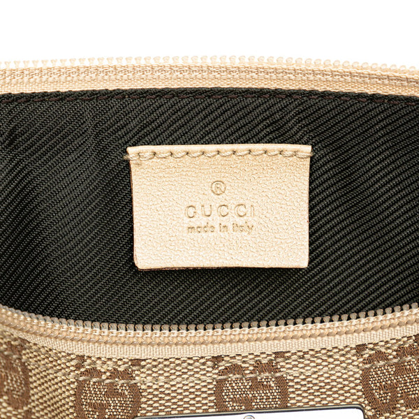 グッチ GGキャンバス アクセサリーポーチ ハンドバッグ 07198 ベージュ ブラウン キャンバス レザー レディース GUCCI 【中古】