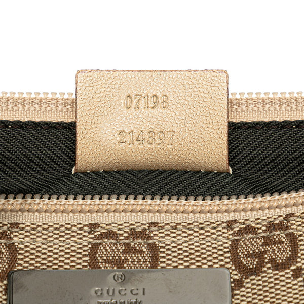 グッチ GGキャンバス アクセサリーポーチ ハンドバッグ 07198 ベージュ ブラウン キャンバス レザー レディース GUCCI 【中古】