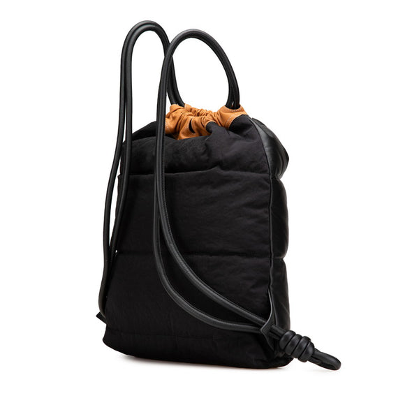 ロエベ ヤゴ パフィー リュック バックパック ブラック ブラウン ナイロン ナパレザー レディース LOEWE 【中古】
