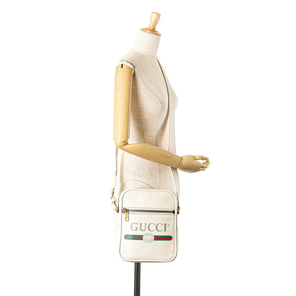 グッチ グッチプリント 斜め掛け ショルダーバッグ 523591 ホワイト レザー レディース GUCCI 【中古】