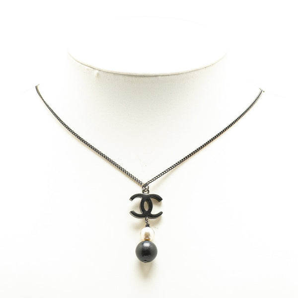 シャネル ココマーク ネックレス ブラック シルバー メッキ フェイクパール レディース CHANEL 【中古】