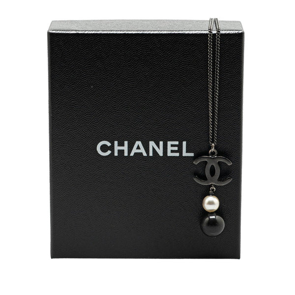 シャネル ココマーク ネックレス ブラック シルバー メッキ フェイクパール レディース CHANEL 【中古】