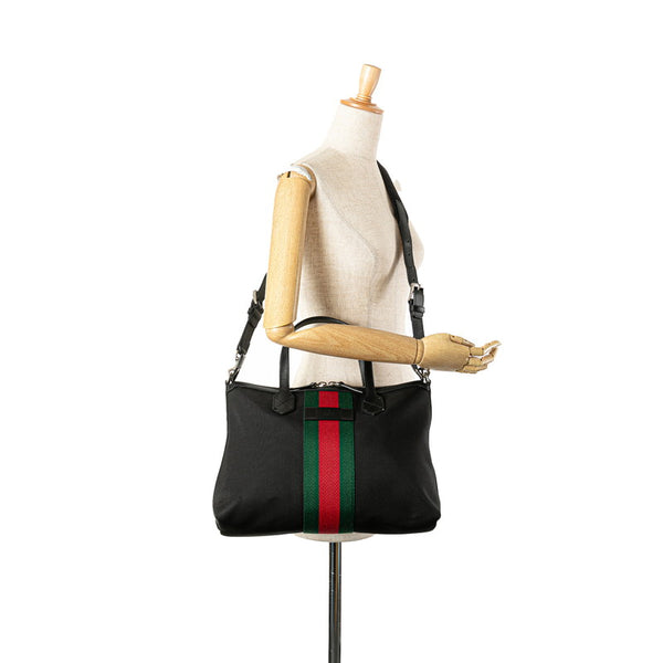 グッチ シェリーライン ハンドバッグ ショルダーバッグ 2WAY 630923 ブラック キャンバス レザー レディース GUCCI 【中古】
