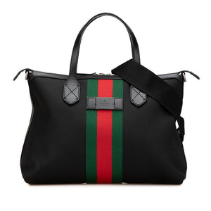 グッチ シェリーライン ハンドバッグ ショルダーバッグ 2WAY 630923 ブラック キャンバス レザー レディース GUCCI 【中古】
