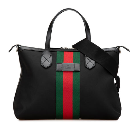 グッチ シェリーライン ハンドバッグ ショルダーバッグ 2WAY 630923 ブラック キャンバス レザー レディース GUCCI 【中古】