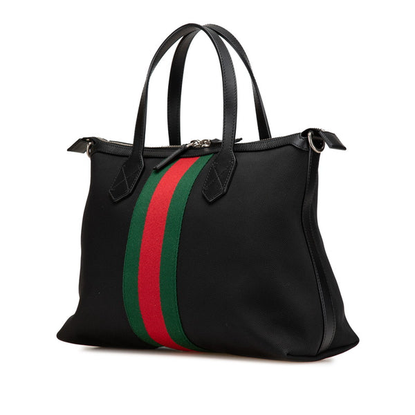 グッチ シェリーライン ハンドバッグ ショルダーバッグ 2WAY 630923 ブラック キャンバス レザー レディース GUCCI 【中古】