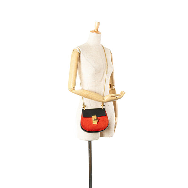 クロエ ドリュー 斜め掛け チェーン ショルダーバッグ レッド ブラック レザー スウェット レディース Chloe 【中古】