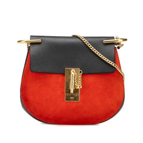 クロエ ドリュー 斜め掛け チェーン ショルダーバッグ レッド ブラック レザー スウェット レディース Chloe 【中古】