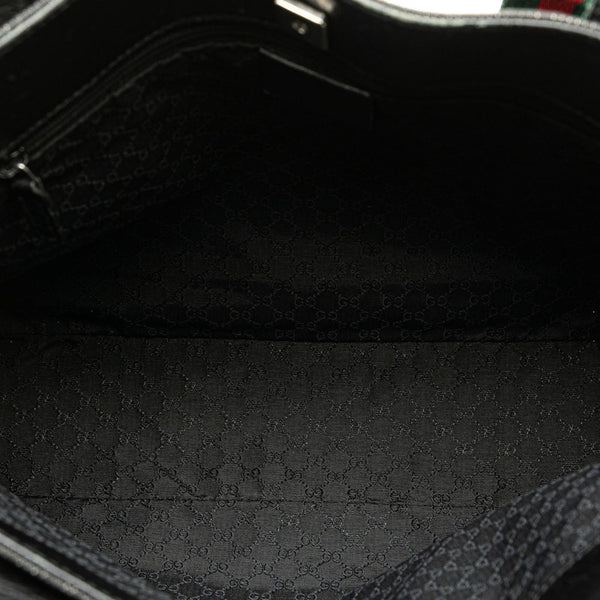 グッチ シェリーライン ハンドバッグ トートバッグ 73983 ブラック キャンバス レザー レディース GUCCI 【中古】