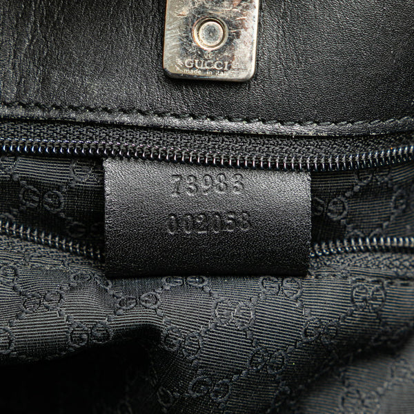 グッチ シェリーライン ハンドバッグ トートバッグ 73983 ブラック キャンバス レザー レディース GUCCI 【中古】