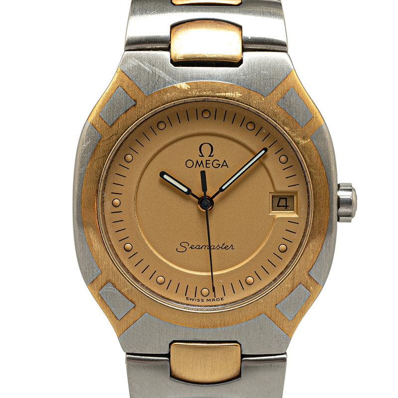 オメガ シーマスター ポラリス 腕時計 クオーツ アイボリー文字盤 ステンレススチール レディース OMEGA 【中古】