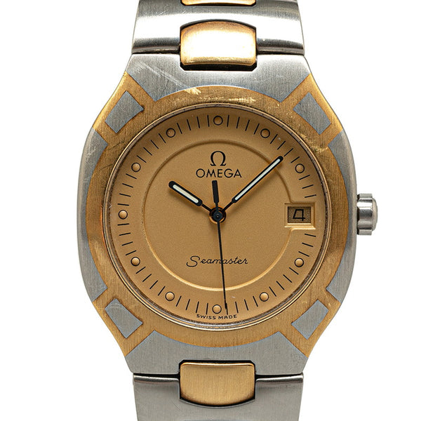 オメガ シーマスター ポラリス 腕時計 クオーツ アイボリー文字盤 ステンレススチール レディース OMEGA 【中古】