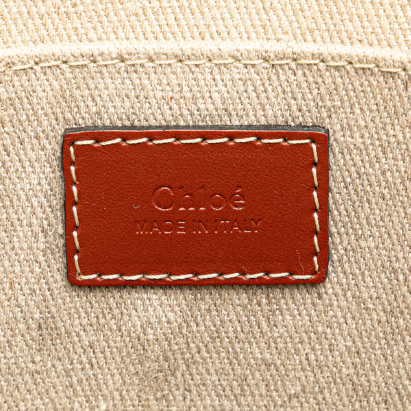 クロエ ウッディ ミディアム トートバッグ ベージュ キャンバス レザー レディース Chloe 【中古】