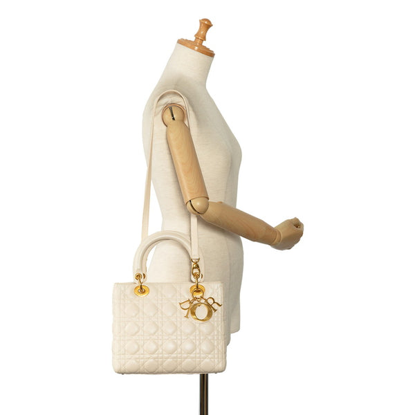 ディオール カナージュ レディディオール ハンドバッグ ショルダーバッグ 2WAY ホワイト ゴールド ラムスキン レディース Dior 【中古】