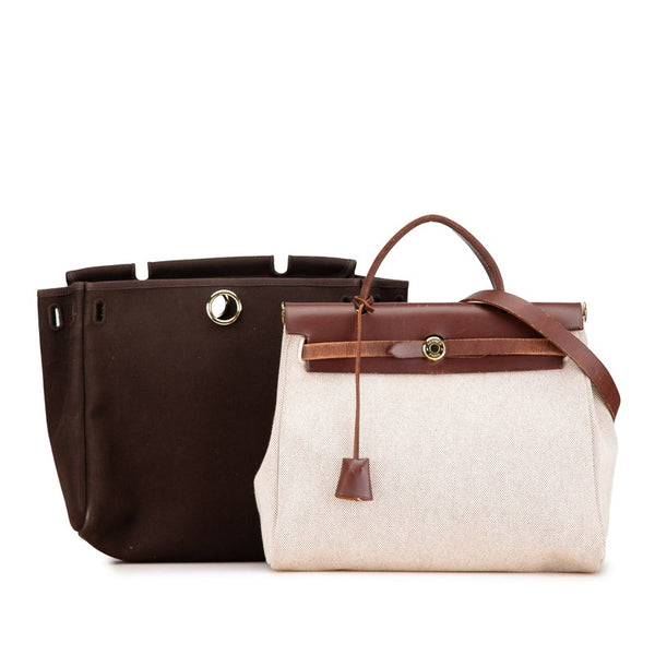 エルメス エールバッグPM ハンドバッグ ショルダーバッグ 2WAY ベージュ ブラウン トワルアッシュ レザー レディース HERMES 【中古】