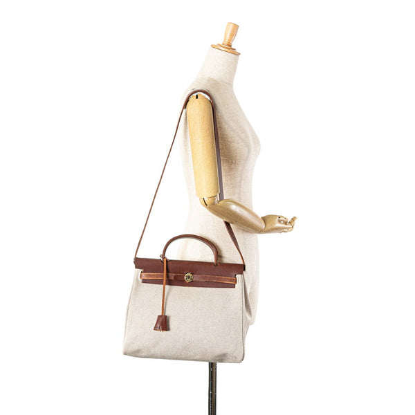 エルメス エールバッグPM ハンドバッグ ショルダーバッグ 2WAY ベージュ ブラウン トワルアッシュ レザー レディース HERMES 【中古】