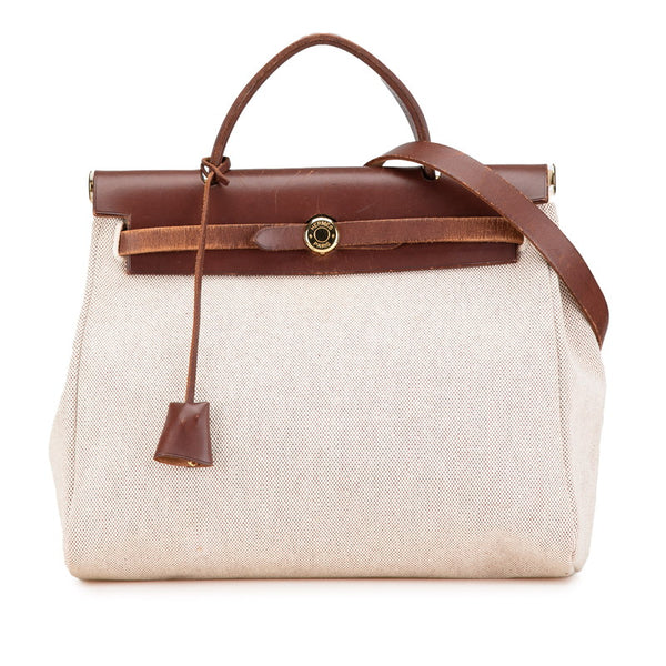 エルメス エールバッグPM ハンドバッグ ショルダーバッグ 2WAY ベージュ ブラウン トワルアッシュ レザー レディース HERMES 【中古】