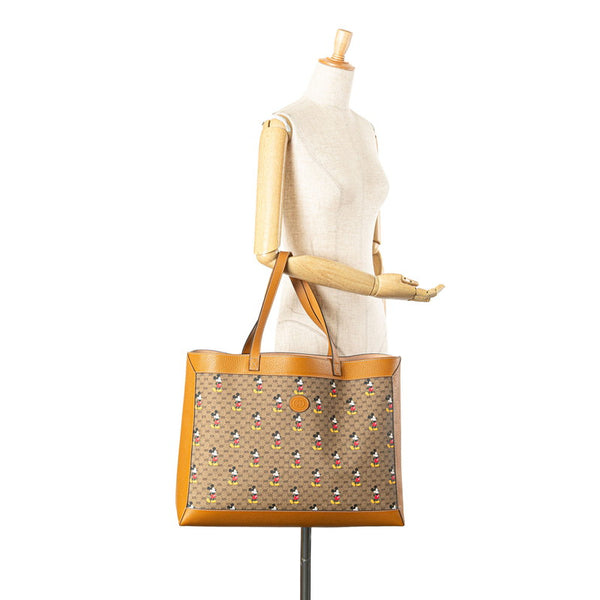 グッチ ×ディズニー GGスプリーム ミディアム ハンドバッグ トートバッグ 547947 ベージュ PVC レザー レディース GUCCI 【中古】