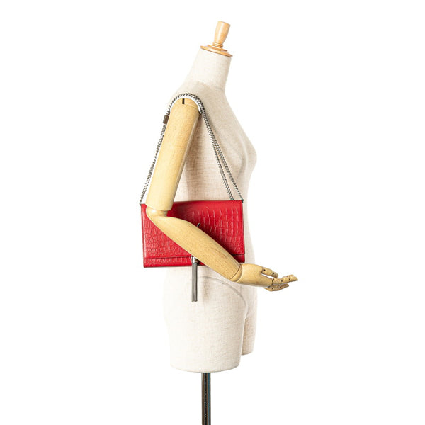 サンローラン クラシック ケイト 型押し タッセル チェーン ショルダーバッグ レッド レザー レディース SAINT LAURENT 【中古】