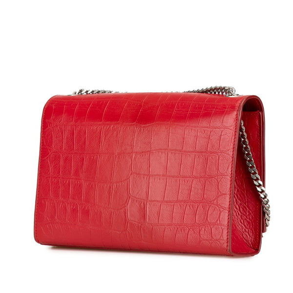 サンローラン クラシック ケイト 型押し タッセル チェーン ショルダーバッグ レッド レザー レディース SAINT LAURENT 【中古】