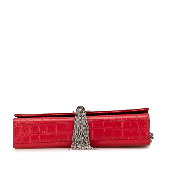 サンローラン クラシック ケイト 型押し タッセル チェーン ショルダーバッグ レッド レザー レディース SAINT LAURENT 【中古】