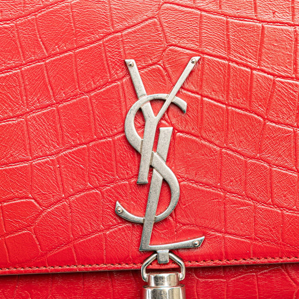 サンローラン クラシック ケイト 型押し タッセル チェーン ショルダーバッグ レッド レザー レディース SAINT LAURENT 【中古】