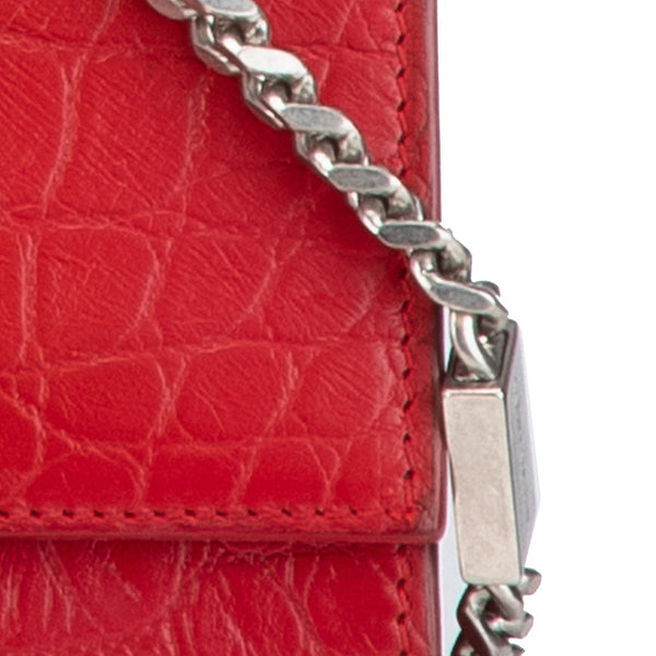 サンローラン クラシック ケイト 型押し タッセル チェーン ショルダーバッグ レッド レザー レディース SAINT LAURENT 【中古】