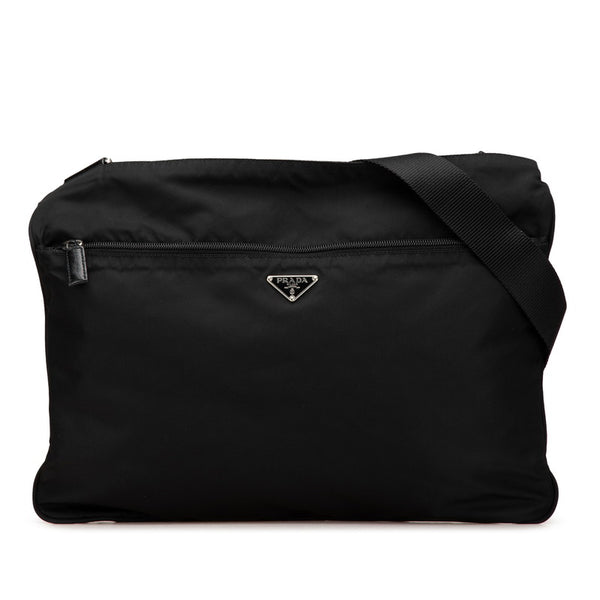 プラダ 三角ロゴプレート 斜め掛け ショルダーバッグ ブラック ナイロン レザー レディース PRADA 【中古】