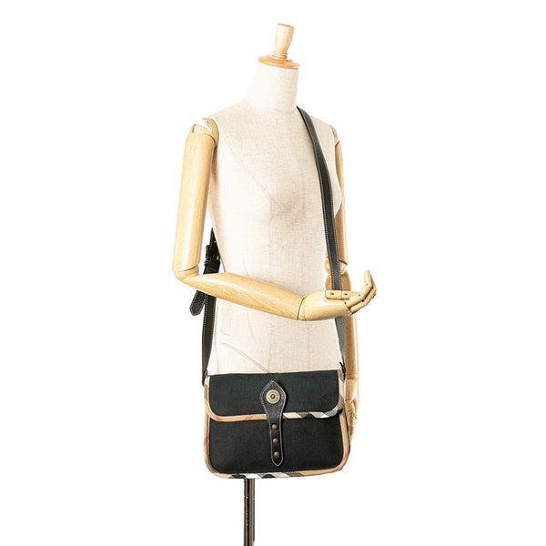 バーバリー ノバチェック ショルダーバッグ ブラック ブラウン キャンバス レザー レディース BURBERRY 【中古】