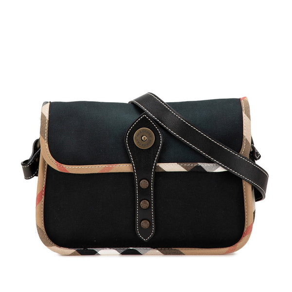 バーバリー ノバチェック ショルダーバッグ ブラック ブラウン キャンバス レザー レディース BURBERRY 【中古】