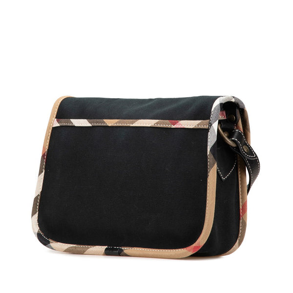 バーバリー ノバチェック ショルダーバッグ ブラック ブラウン キャンバス レザー レディース BURBERRY 【中古】