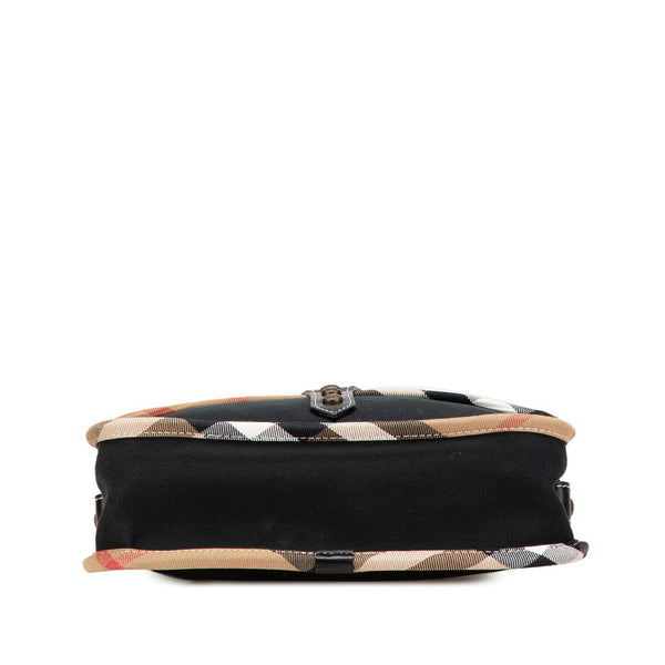 バーバリー ノバチェック ショルダーバッグ ブラック ブラウン キャンバス レザー レディース BURBERRY 【中古】