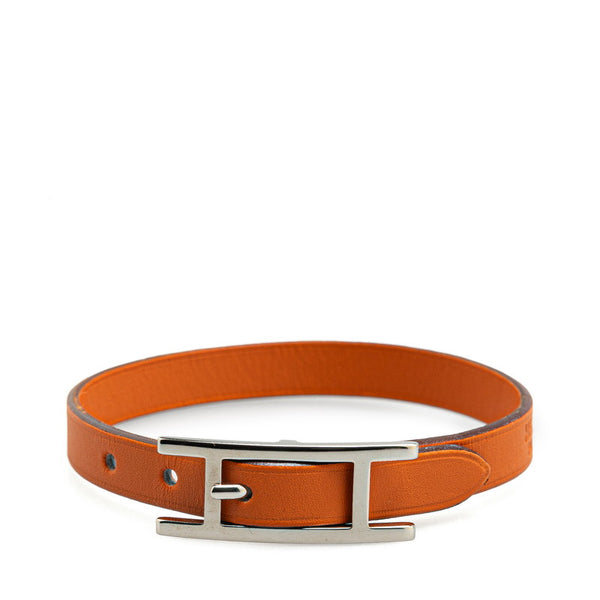エルメス アピ3 S ブレスレット オレンジ シルバー レザー レディース HERMES 【中古】