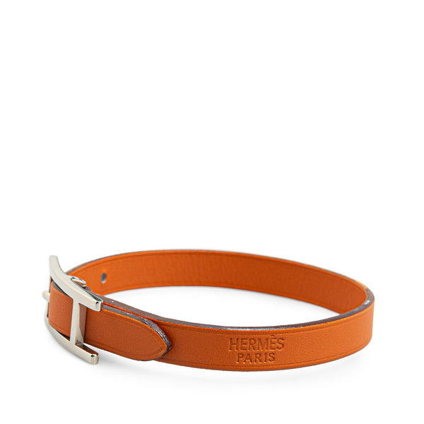 エルメス アピ3 S ブレスレット オレンジ シルバー レザー レディース HERMES 【中古】