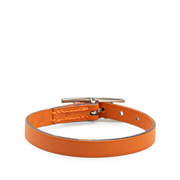 エルメス アピ3 S ブレスレット オレンジ シルバー レザー レディース HERMES 【中古】